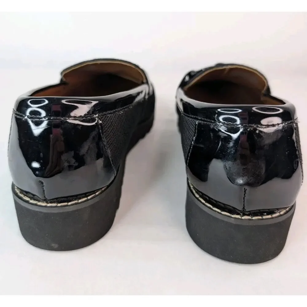 Donald Pliner Clio Black Patent Fabric Slipon Preppy Loafers Size 6